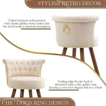 Ivory Velvet Swivel Bar Stools Set for Modern Spaces