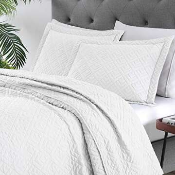 EXQ Home Quilt Set Full/Queen Size White 3 Piece,Lightweight Soft Coverlet Squares Pattern Bedspread...