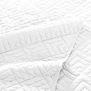EXQ Home Quilt Set Full/Queen Size White 3 Piece,Lightweight Soft Coverlet Squares Pattern Bedspread Set for All Seasons(1 Quilt,2 Pillow Shams)