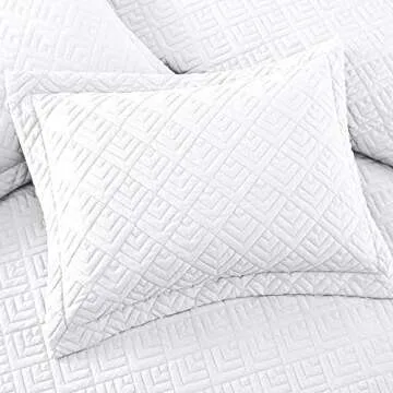 EXQ Home Quilt Set Full/Queen Size White 3 Piece,Lightweight Soft Coverlet Squares Pattern Bedspread Set for All Seasons(1 Quilt,2 Pillow Shams)