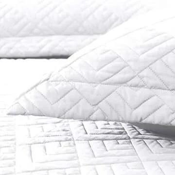 EXQ Home Quilt Set Full/Queen Size White 3 Piece,Lightweight Soft Coverlet Squares Pattern Bedspread Set for All Seasons(1 Quilt,2 Pillow Shams)