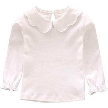 Baby Girl Kids Blouses Long Sleeves Solid Color Doll Collar T-Shirt Top (White, 2-3T)