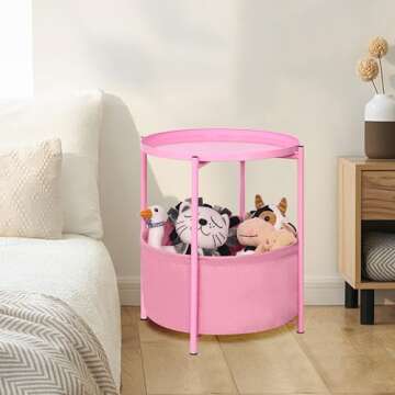 ZOES HOMEWARE Pink Side Table with Storage, Metal Bedside Table/Nightstand, End Table with Removable Tray for Bedroom,Living Room, Kids Room, Nursery, Ideal Pink Room Furniture