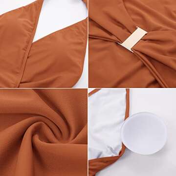 Womens Vintage Retro One-Piece Swimsuit High Waist Swimwear Bathing Suit Brown S