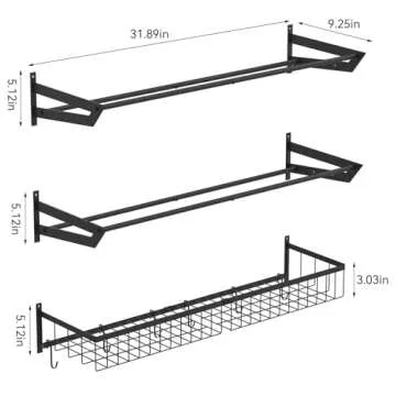 YBING Sports Equipment Organizer with 3 Separate Shelf, Ball Racks for Garage, Garage Sport Equipment Organizer with Hooks,Wall Mount Sports Holder Storage, Black
