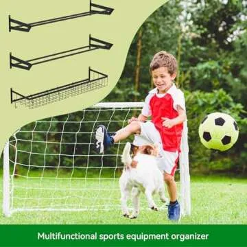 YBING Sports Equipment Organizer with 3 Separate Shelf, Ball Racks for Garage, Garage Sport Equipment Organizer with Hooks,Wall Mount Sports Holder Storage, Black