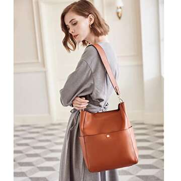 BOSTANTEN Leather Bucket Handbags for Women Tote Shoulder Bag Hobo Bag Purses