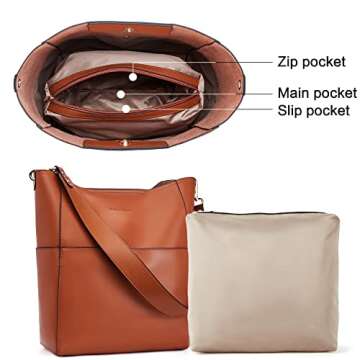 BOSTANTEN Leather Bucket Handbags for Women Tote Shoulder Bag Hobo Bag Purses