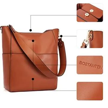 BOSTANTEN Leather Bucket Handbags for Women Tote Shoulder Bag Hobo Bag Purses