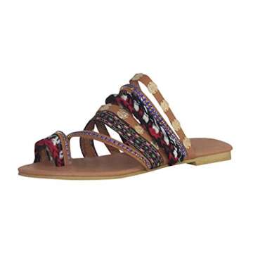 Oiumov Womens Sandals Summer 2021 Flat Flip Flops Boho Open Toe Roman Beach Shoes Casual Flip Flop Sandals for Women