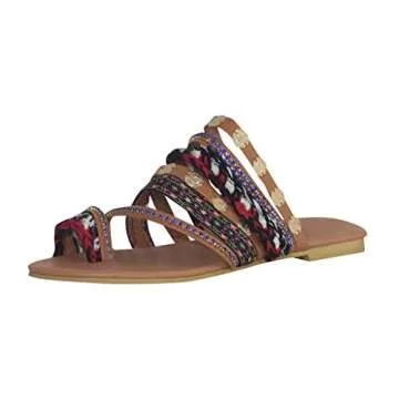 Oiumov Womens Sandals Summer 2021 Flat Flip Flops Boho Open Toe Roman Beach Shoes Casual Flip Flop Sandals for Women