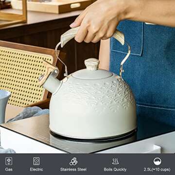 Whistling Tea Kettle Stainless Steel Tea Pots for Stove Top Stylish Kettle With Wood Pattern Anti-sl...