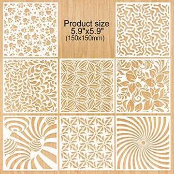 16-Pack Geometric Stencils 6 x 6 Inch Painting Templates for Scrapbooking Cookie Tile Furniture Wall Floor Decor Craft Drawing Tracing DIY Art Supplies