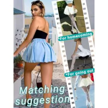 ChiaoLezhee Bubble Mini Skirt for Women, Puff Balloon Short Skirts, Cute Puffy Hem Puffer Going Out, Sexy Club Outfits,Baby Blue,Small