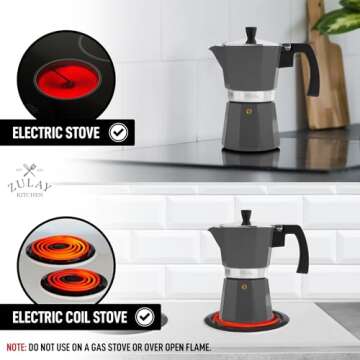 Zulay Classic Italian Style 6 Espresso Cup Moka Pot, Classic Stovetop Espresso Maker for Great Flavored Strong Espresso, Makes Delicious Coffee, Easy to Operate & Quick Cleanup Pot (Dark Gray)