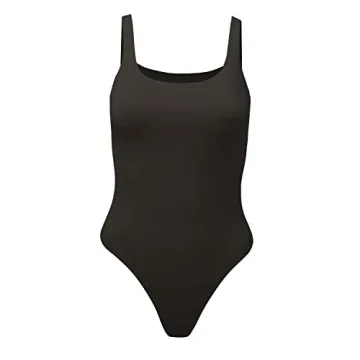 Almere Low Back Contour Tank High Cut Thong Bodysuit for Women in Classic Black