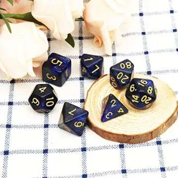 Haxtec Glitter DND Dice Set 7PCS Polyhedral D&D Nebula Dice for Roleplaying Dice Games as Dungeons and Dragons (Blue Black Nebula)