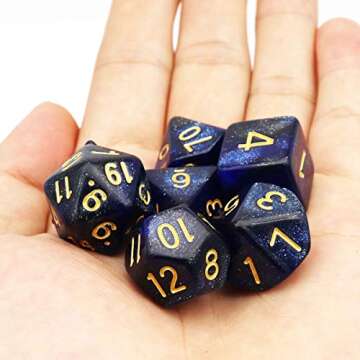 Haxtec Glitter DND Dice Set 7PCS Polyhedral D&D Nebula Dice for Roleplaying Dice Games as Dungeons and Dragons (Blue Black Nebula)