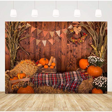 Fall Thanksgiving Photography Backdrop Rustic Wooden Floor Barn Harvest Photo Background 5x3ft Autum...
