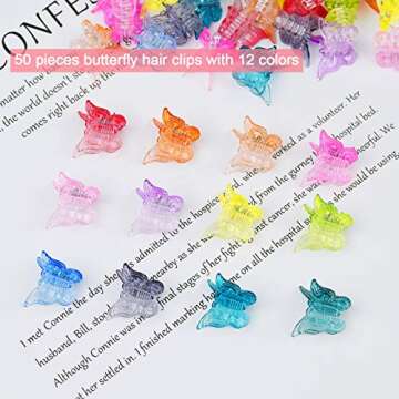 Butterfly Clips 50Pcs, EAONE Pastel Hair Cute Mini Small Claw Aesthetic Accessories for 90s 2000s Girls Women’s with Box Package, Gradient Transparency Colors