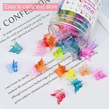 Butterfly Clips 50Pcs, EAONE Pastel Hair Cute Mini Small Claw Aesthetic Accessories for 90s 2000s Girls Women’s with Box Package, Gradient Transparency Colors