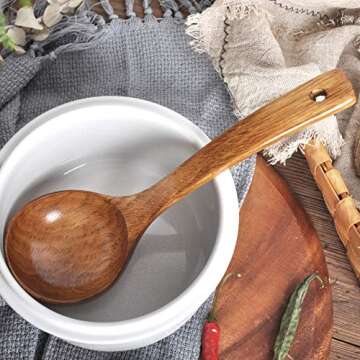 FJNATINH Wooden Ladle for Kitchen Cooking