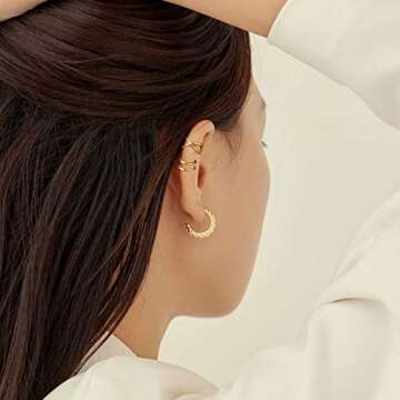 SEVENWELL No Piercing Gold Ear Cuffs - Adjustable 925 Silver