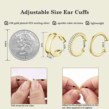 SEVENWELL No Piercing Gold Ear Cuffs - Adjustable 925 Silver