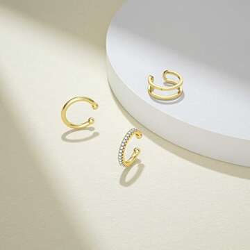 SEVENWELL No Piercing Gold Ear Cuffs - Adjustable 925 Silver