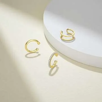 SEVENWELL No Piercing Gold Ear Cuffs - Adjustable 925 Silver