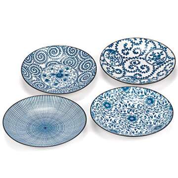 Foraineam Set of 4 Blue and White Porcelain Serving Plates Floral Dinner Shallow Plates Appetizer Sa...