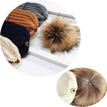 Winter Hat Women, Faux Fur Pom Pom Knitted Slouchy Beanie Hat Red 56-59cm