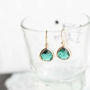 Dainty Green Emerald Dangle Earrings - Hypoallergenic & Elegant