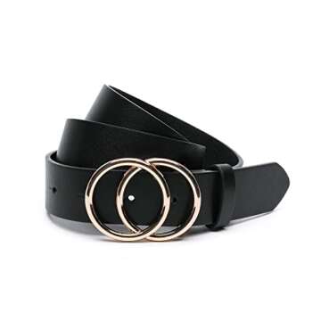 IFENDEI Women Faux Leather Belt for Jeans Dress Waist Belts with Gold Ring Buckle Black Small