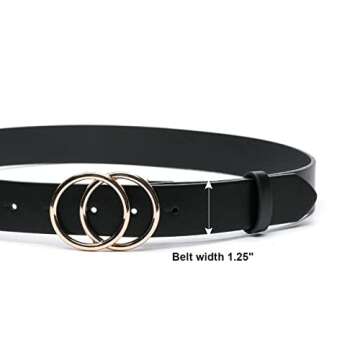 IFENDEI Women Faux Leather Belt for Jeans Dress Waist Belts with Gold Ring Buckle Black Small