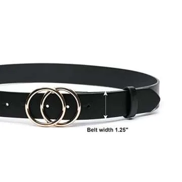 IFENDEI Women Faux Leather Belt with Gold Ring Buckle Black