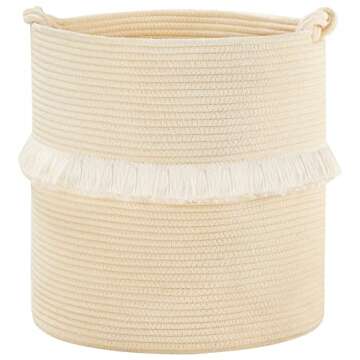 YOUDENOVA Large Woven Rope Storage Basket, Baby Nursery Hamper for Toy&Clothes, Boho Laundry Hamper for Living Room, 15.7 inchx16.9 inch