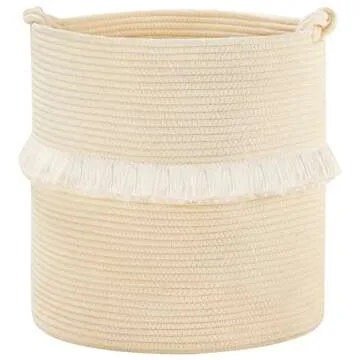 YOUDENOVA Large Woven Rope Storage Basket, Baby Nursery Hamper for Toy&Clothes, Boho Laundry Hamper for Living Room, 15.7 inchx16.9 inch