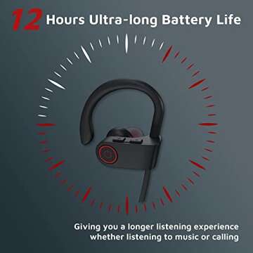 Argmao U9 Bluetoth Headphones, 12 Hrs Playtime Wireless Earbuds IPX7 Waterproof Earphones with Mic H...