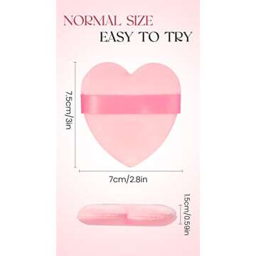 MOTZU 6 Pieces Powder Puff for Face Powder, Pink Heart Makeup Puff, Cotton Velour Face Puffs for Setting, Contouring, Under Eyes, and Corners, 2.76-inch Normal Size, with Strap, Beauty Tool