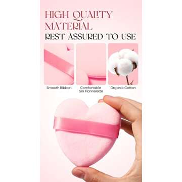MOTZU 6 Pieces Powder Puff for Face Powder, Pink Heart Makeup Puff, Cotton Velour Face Puffs for Setting, Contouring, Under Eyes, and Corners, 2.76-inch Normal Size, with Strap, Beauty Tool