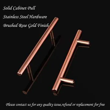 5 Pack-Rose Gold Cabinet Handles Solid T Bar Handle Pull 3 3/4inch 96mm Drawer Pulls 6inch 150mm Overall Length-Modern Kitchen Hardware,Diameter 10mm(2/5 Inch)