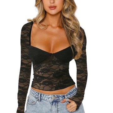 Chic Sexy Lace Long Sleeve Shirt for Women - Stylish & Comfortable