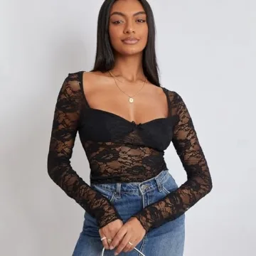 Chic Sexy Lace Long Sleeve Shirt for Women - Stylish & Comfortable