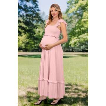 OUGES Boho Maxi Maternity Dress for Baby Showers