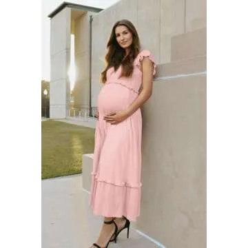 OUGES Boho Maxi Maternity Dress for Baby Showers