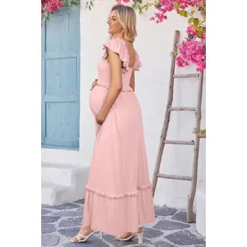 OUGES Boho Maxi Maternity Dress for Baby Showers