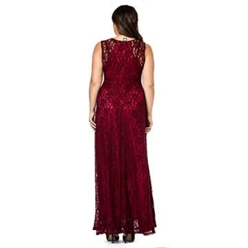 Esprlia Women's Plus Size Lace Sleeveless Evening Party Formal Maxi Dress - 3X Plus - Wine