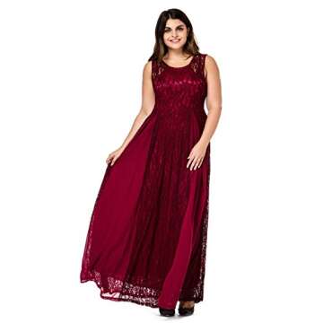 Esprlia Women's Plus Size Lace Sleeveless Evening Party Formal Maxi Dress - 3X Plus - Wine