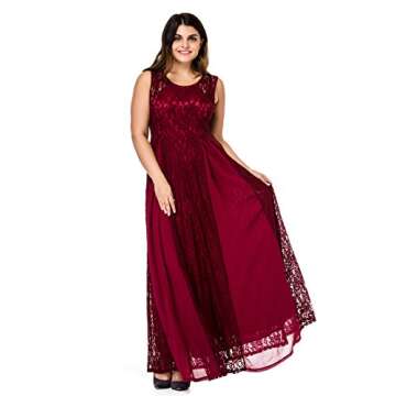 Esprlia Women's Plus Size Lace Sleeveless Evening Party Formal Maxi Dress - 3X Plus - Wine